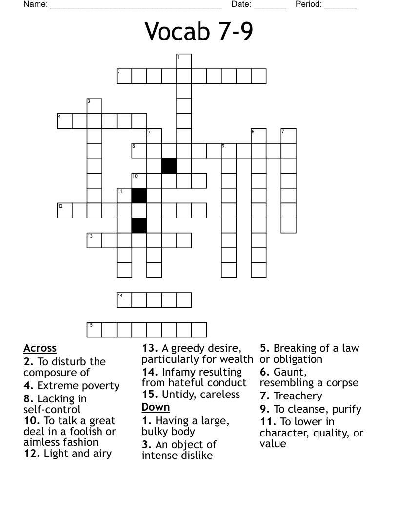 Vocab 7-9 Crossword