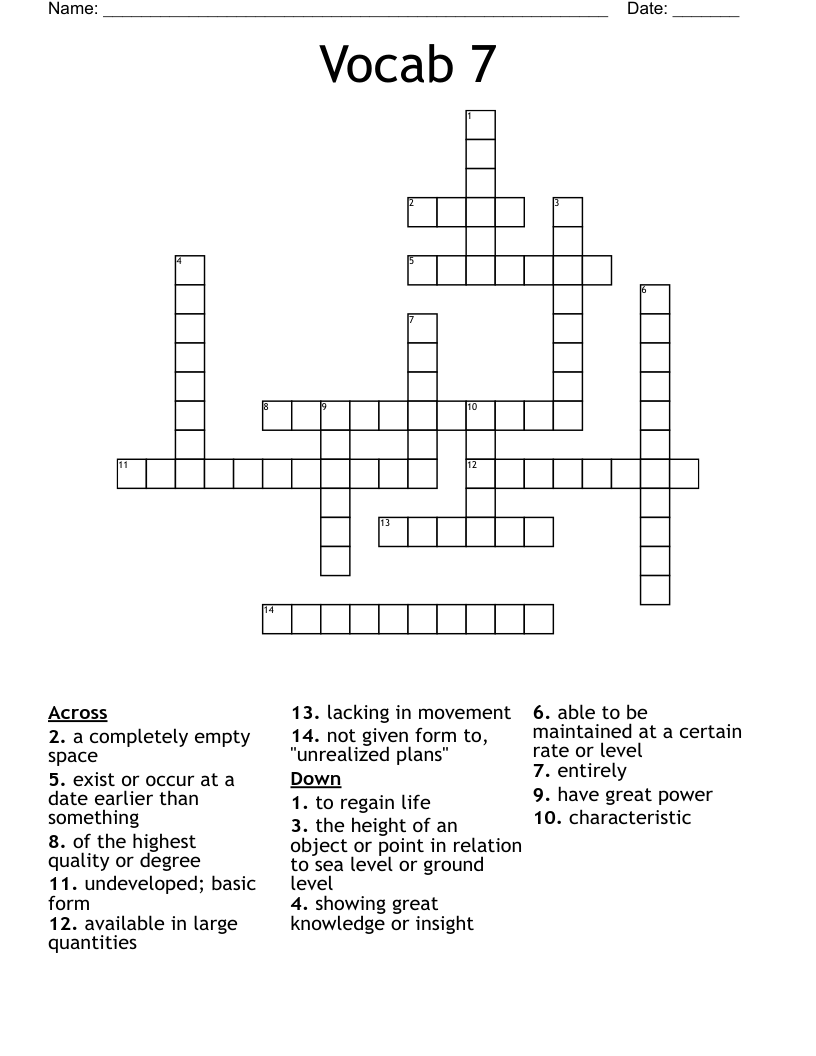Vocab 7 Crossword