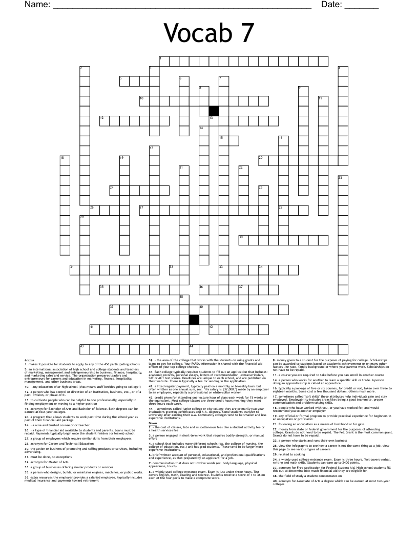 Vocab 7 Crossword