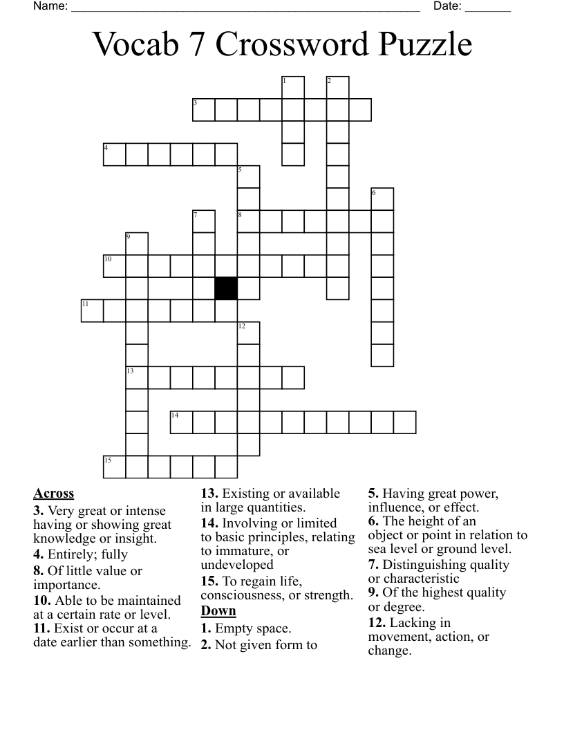 Vocab 7 Crossword Puzzle