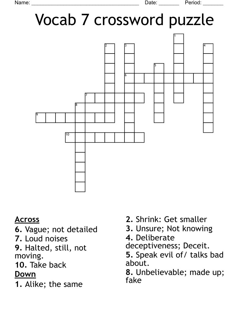 Vocab 7 crossword puzzle