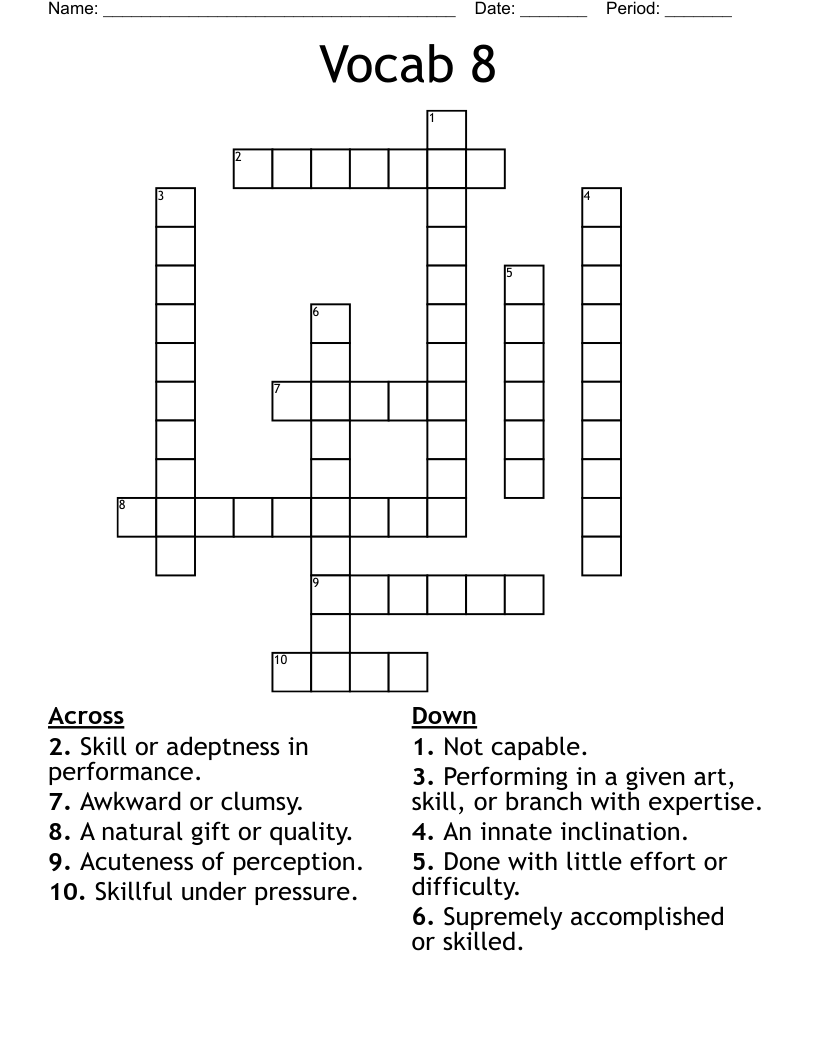 Vocab 8 Crossword