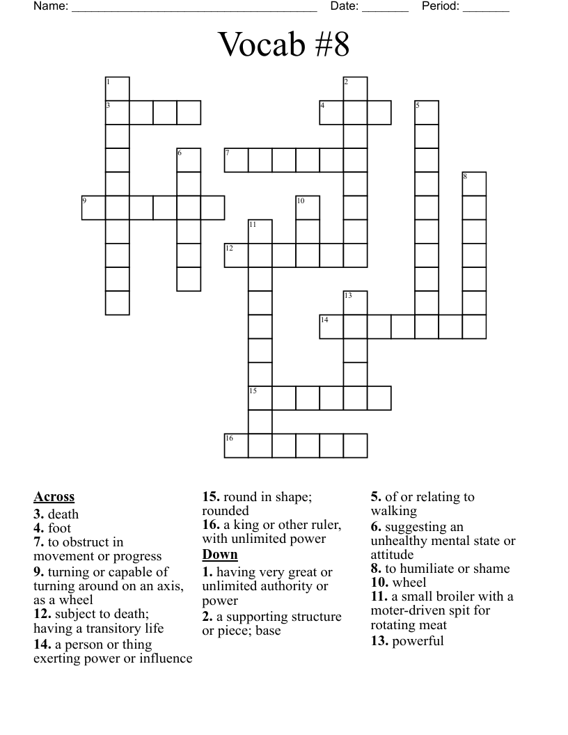 Vocab #8 Crossword