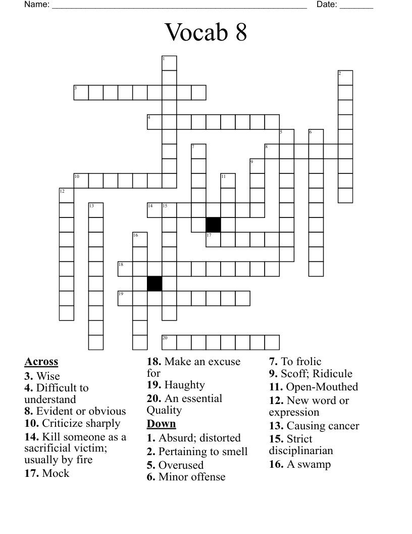 Vocab 8 Crossword