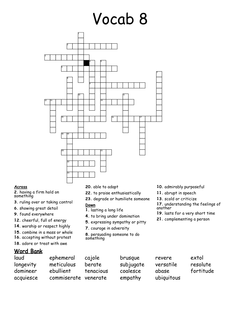 Vocab 8 Crossword