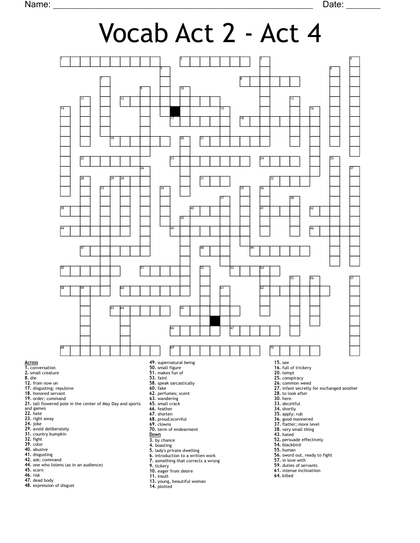 Vocab Act 2 - Act 4 Crossword