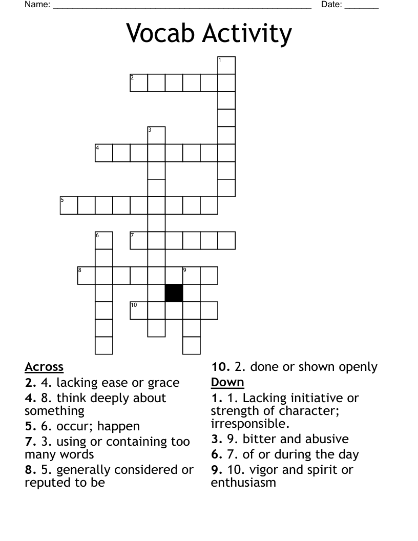 Vocab Activity Crossword