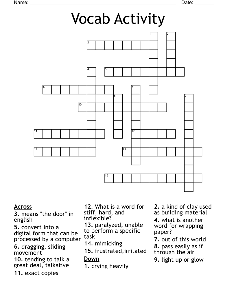 Vocab Activity Crossword