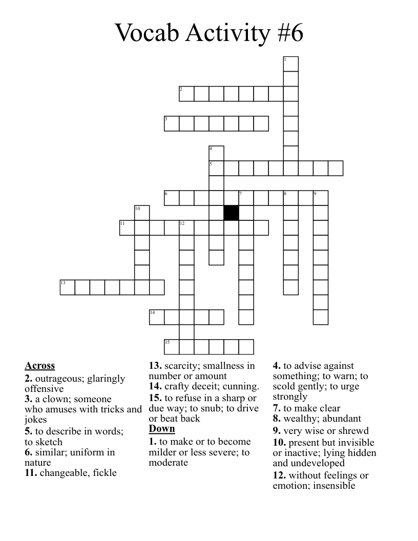Vocab Activity #6 Crossword