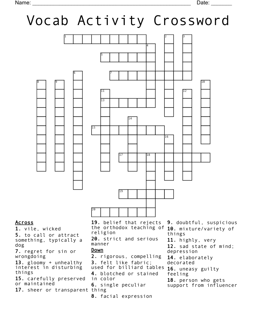 Vocab Activity Crossword