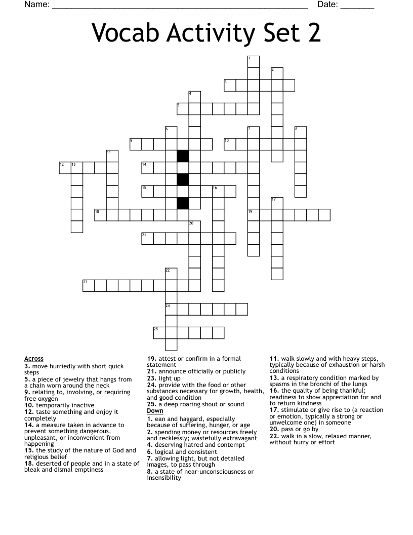 Vocab Activity Set 2 Crossword