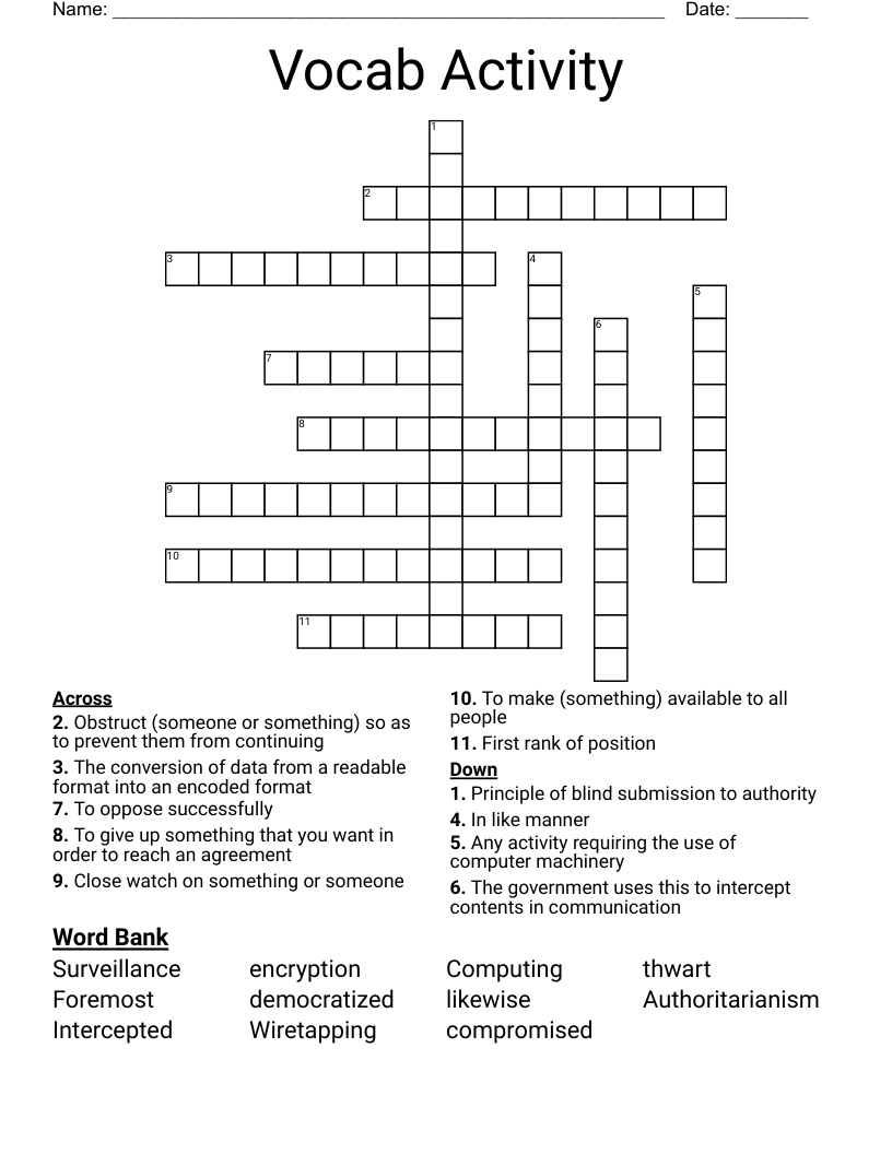 Vocab Activity  Crossword