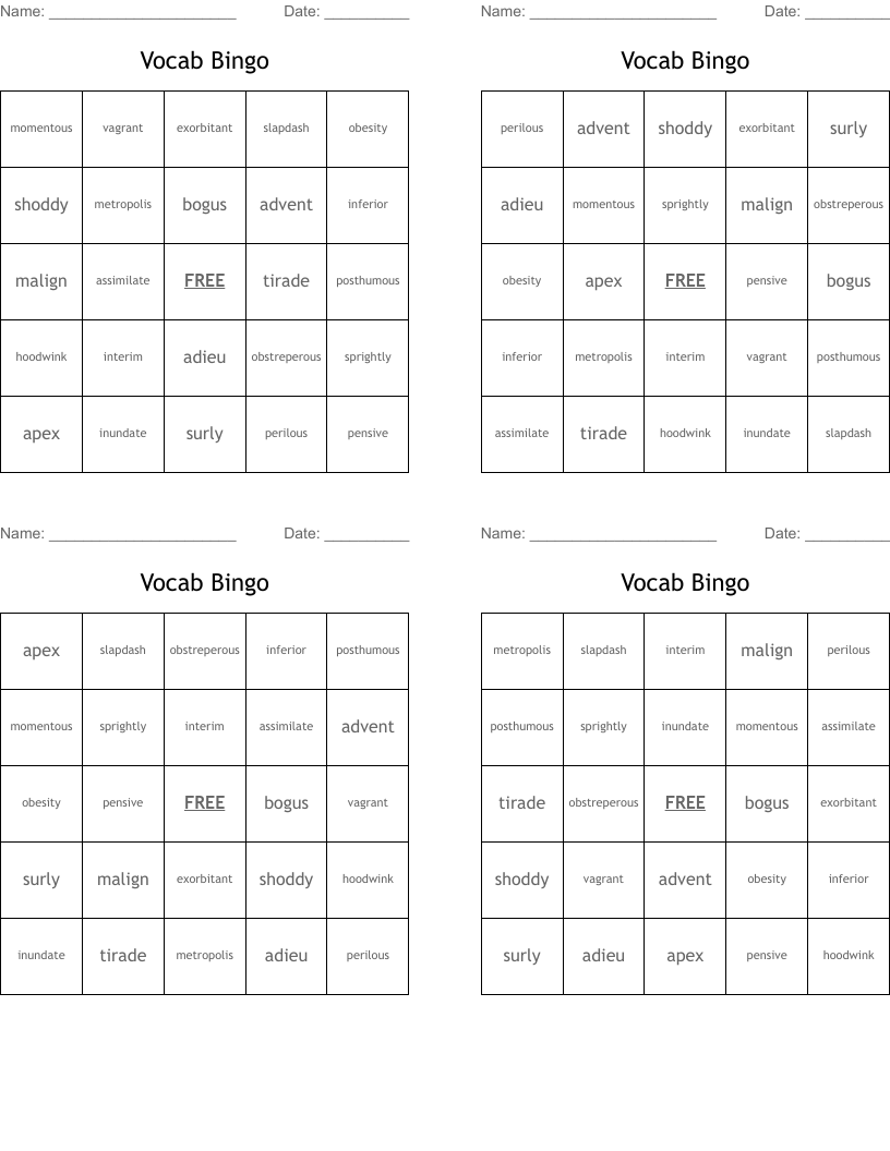 Vocab Bingo