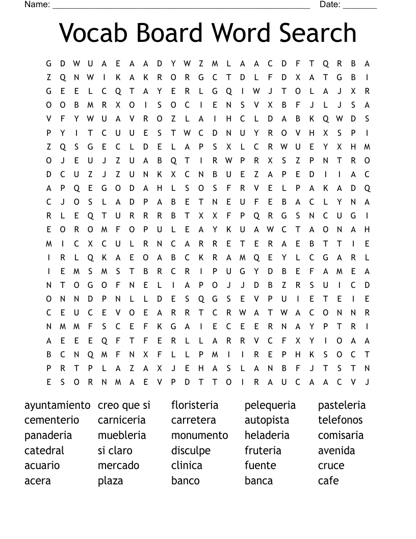 Vocab Board Word Search