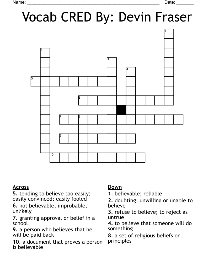 Vocab CRED By: Devin Fraser Crossword