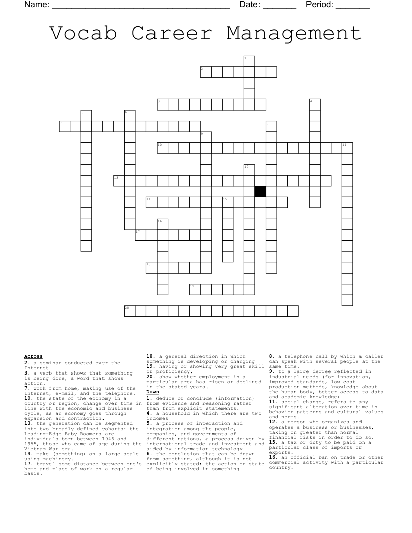 Vocab Career Management  Crossword