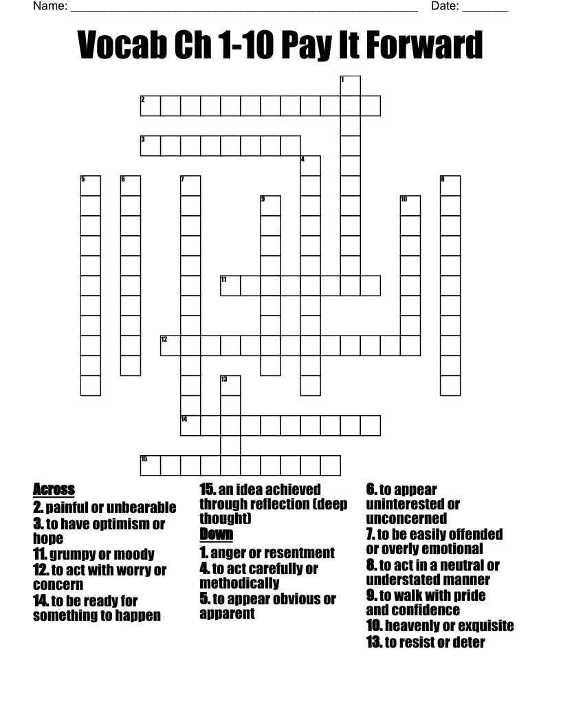 Vocab Ch 1-10 Pay It Forward Crossword