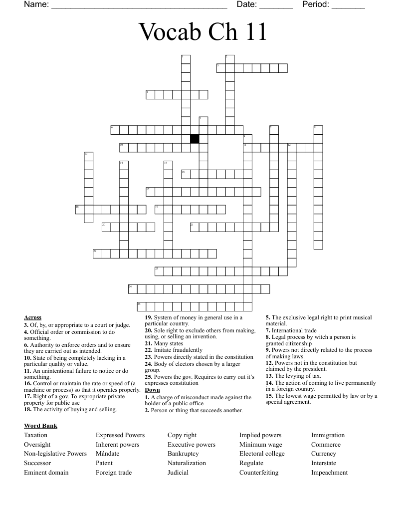Vocab Ch 11 Crossword