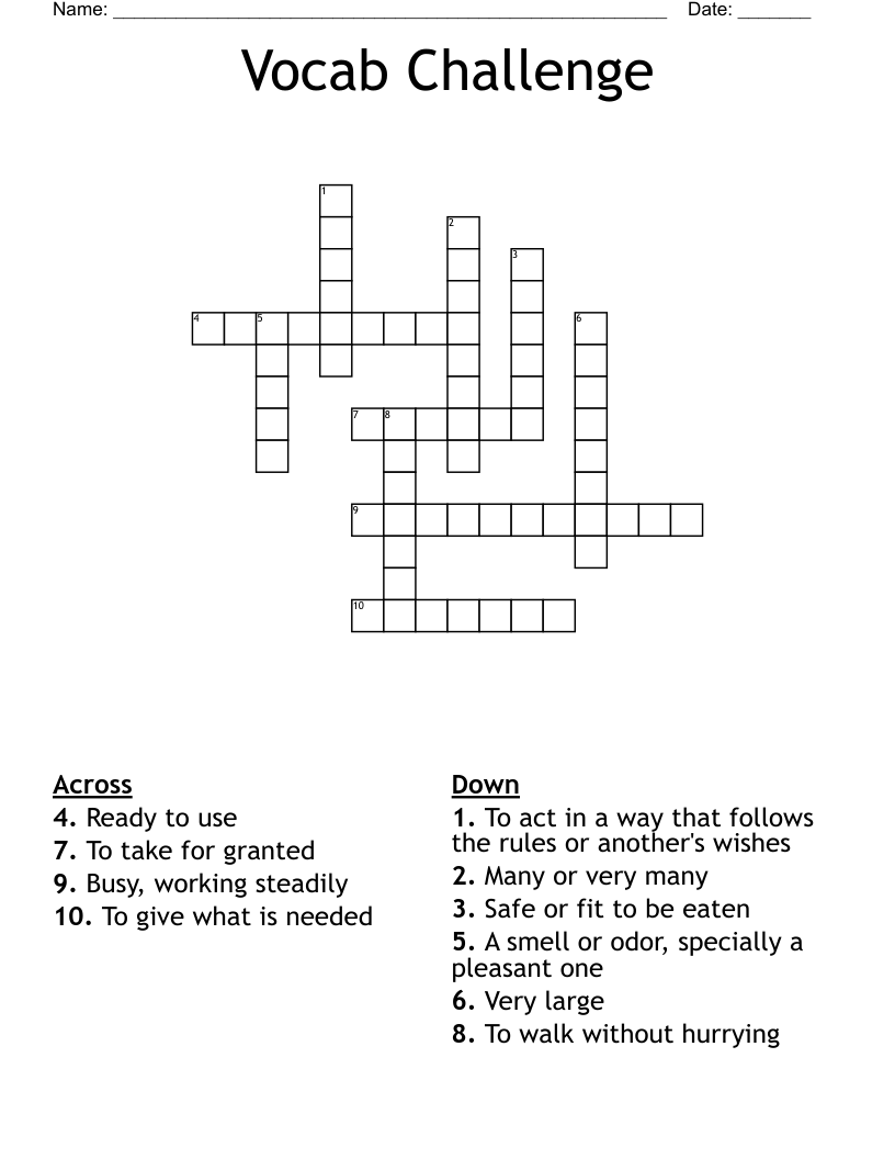 Vocab Challenge Crossword