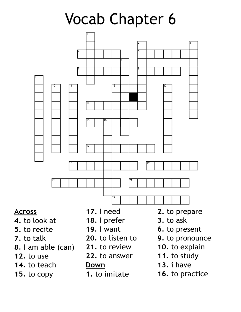 Vocab Chapter 6 Crossword
