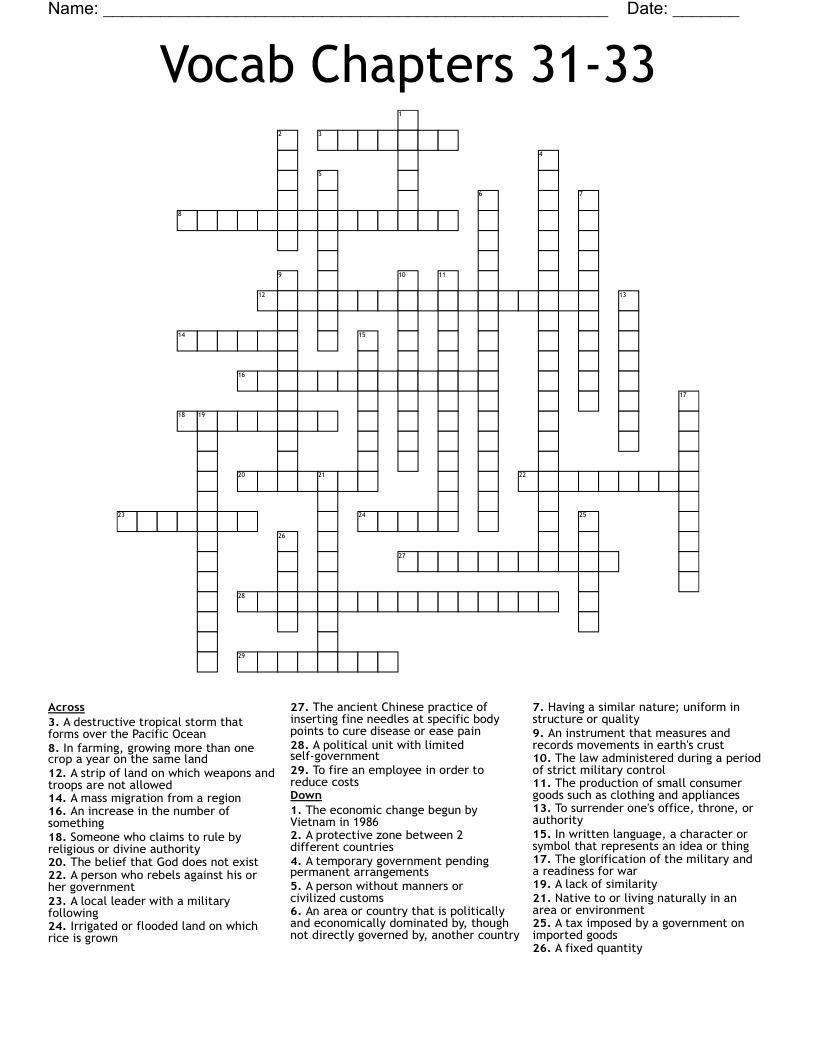 Vocab Chapters 31-33 Crossword