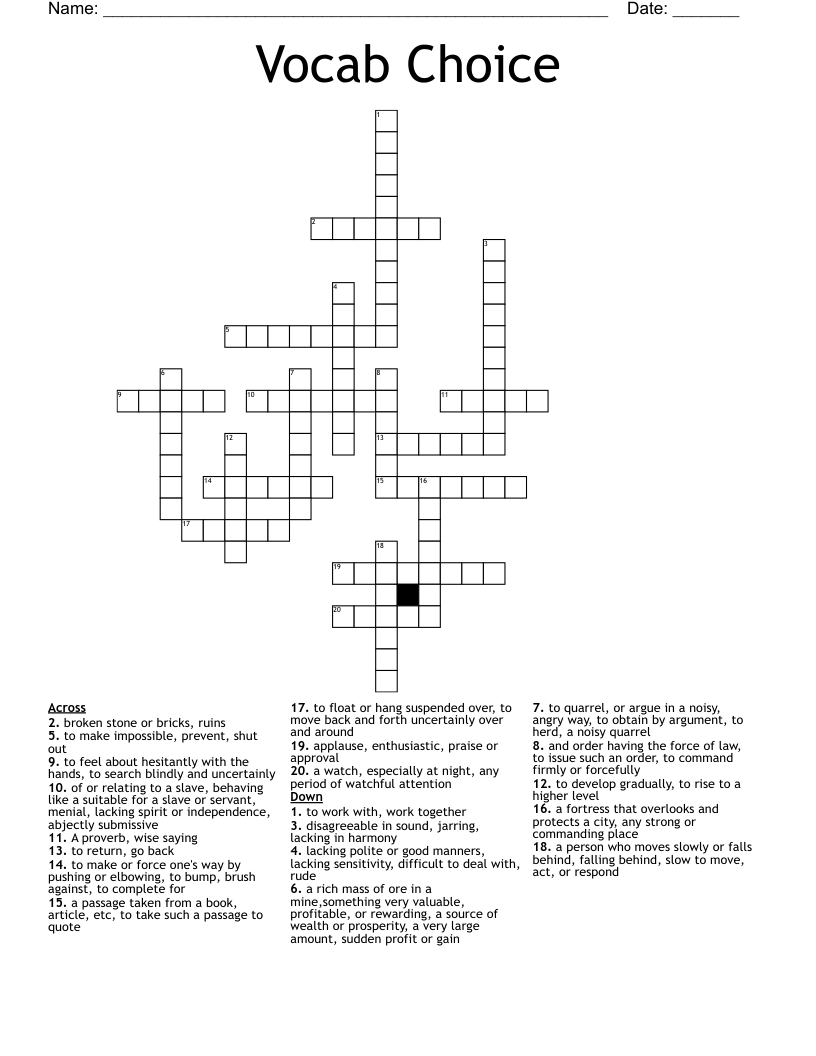 Vocab Choice Crossword