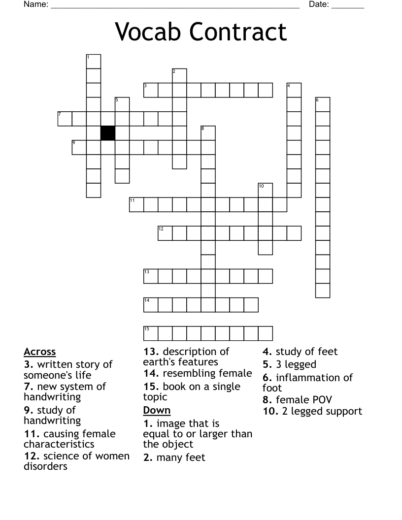 Vocab Contract Crossword
