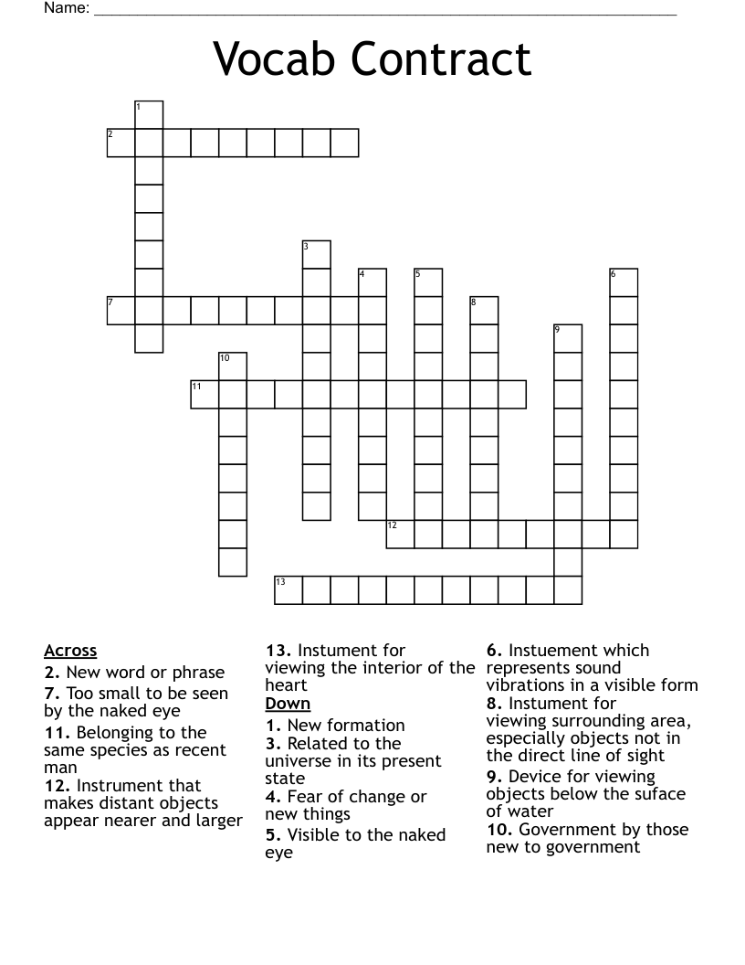 Vocab Contract Crossword