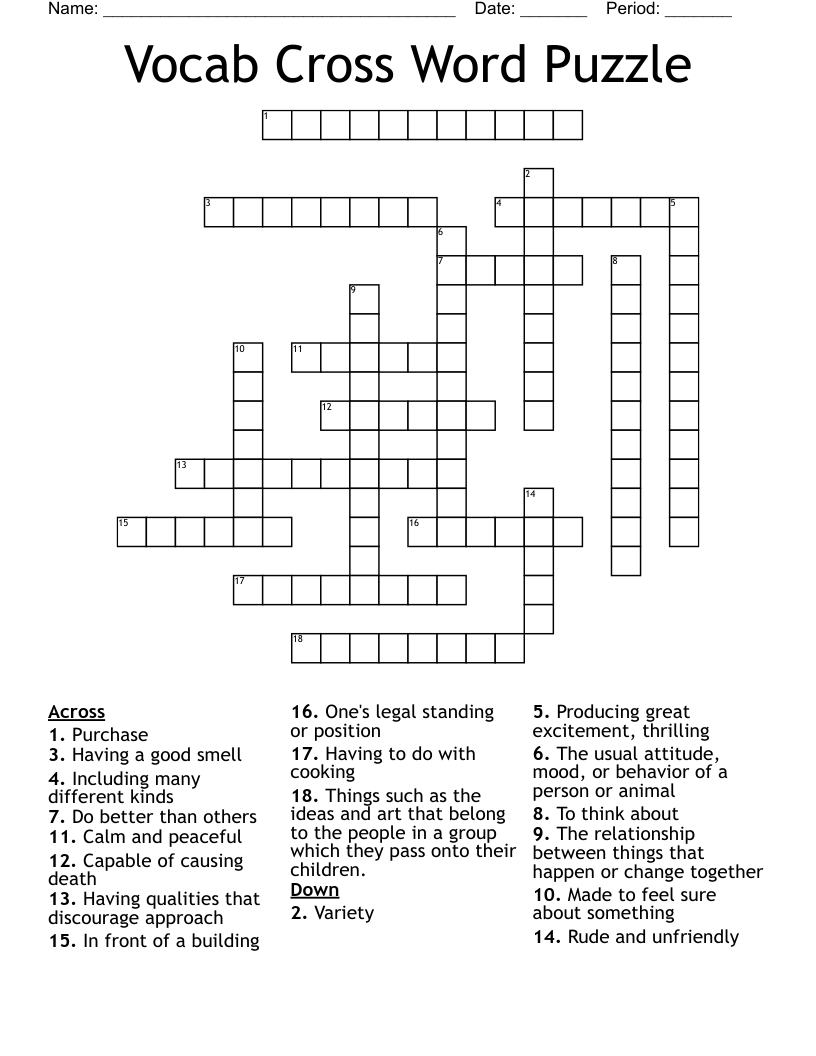 Vocab Cross Word Puzzle