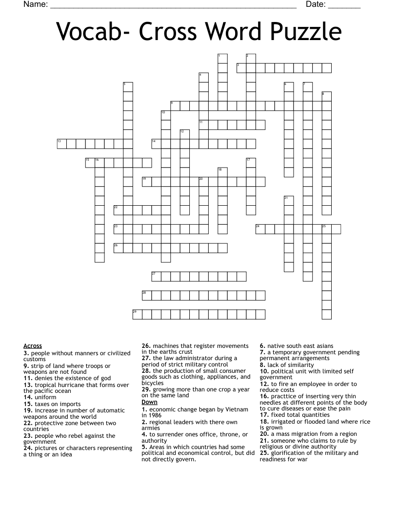 Vocab- Cross Word Puzzle 