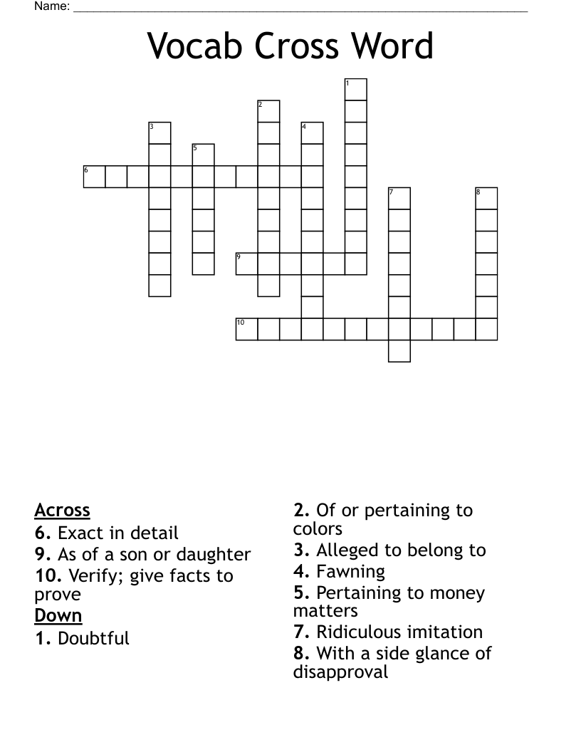 Vocab Cross Word 