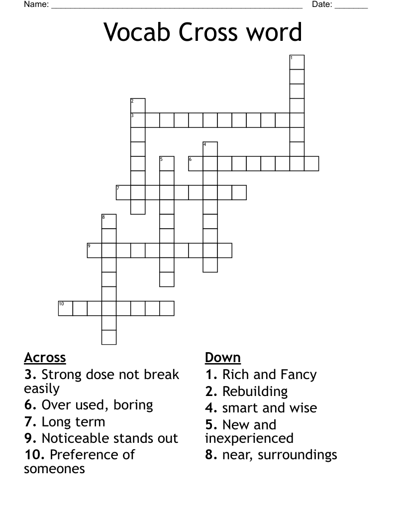 Vocab Cross word