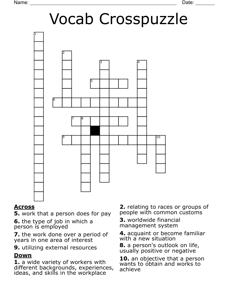 Vocab Crosspuzzle Crossword