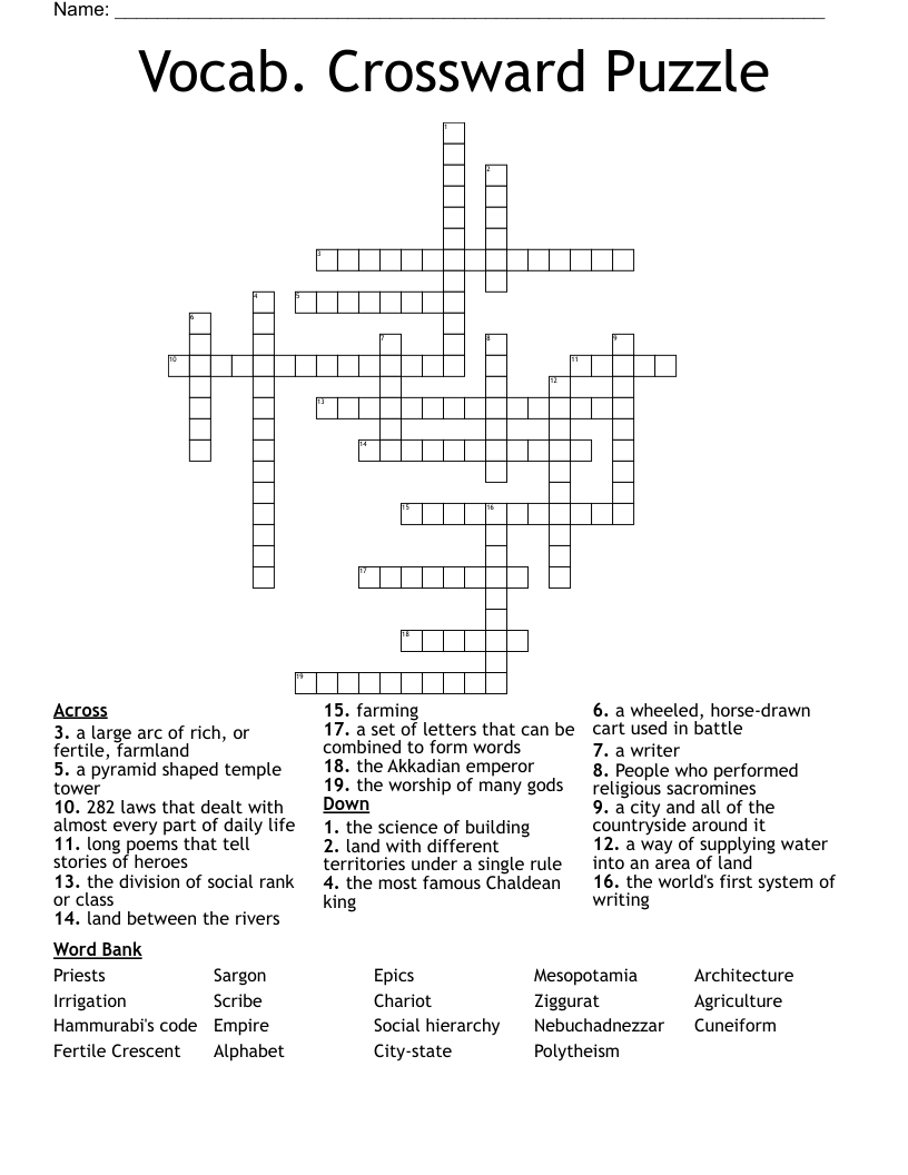 Vocab. Crossward Puzzle Crossword