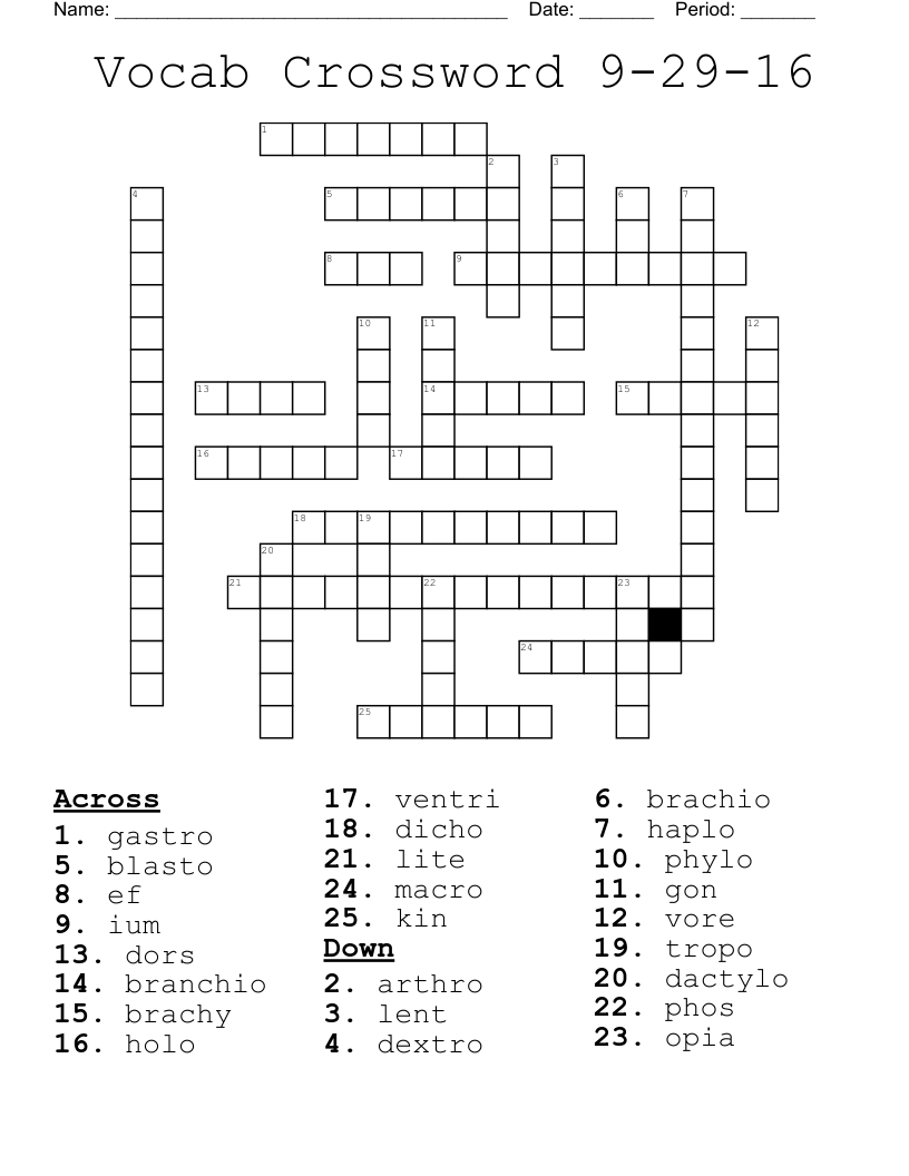 Vocab Crossword 9-29-16