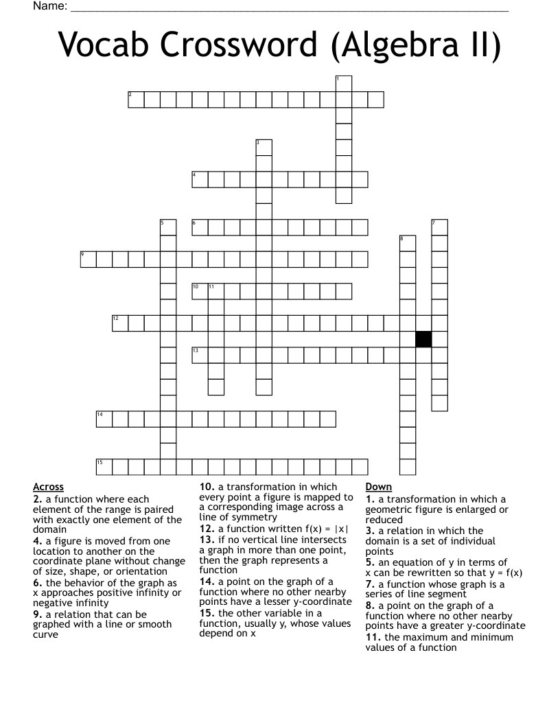 Vocab Crossword (Algebra II)