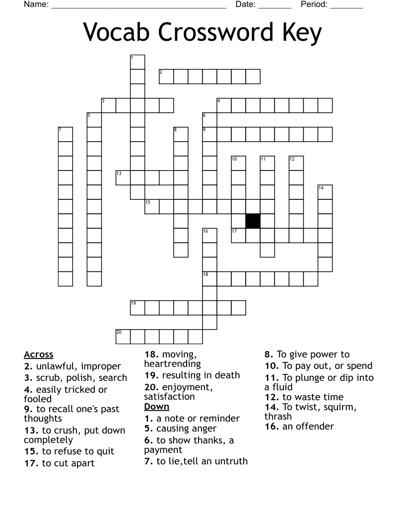 Vocab Crossword Key