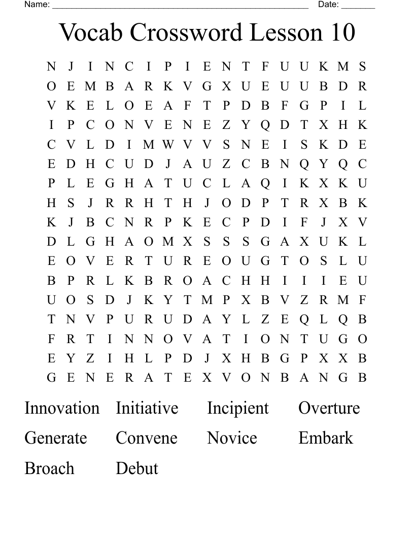Vocab Crossword Lesson 10 Word Search