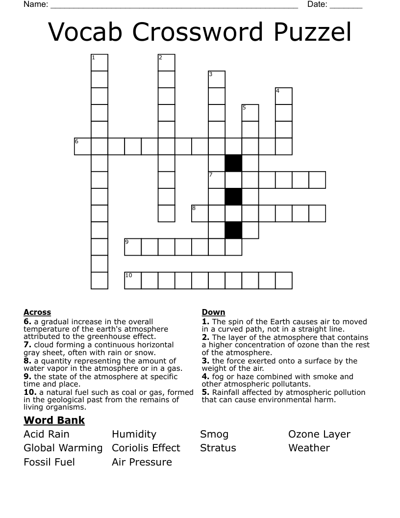 Vocab Crossword Puzzel