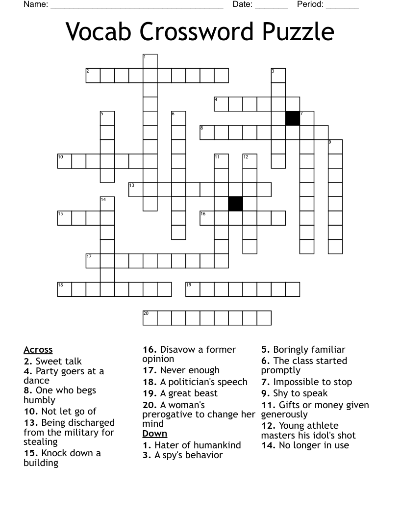 Vocab Crossword Puzzle