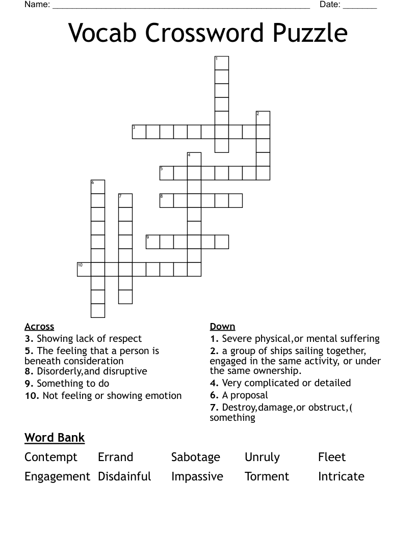 Vocab Crossword Puzzle