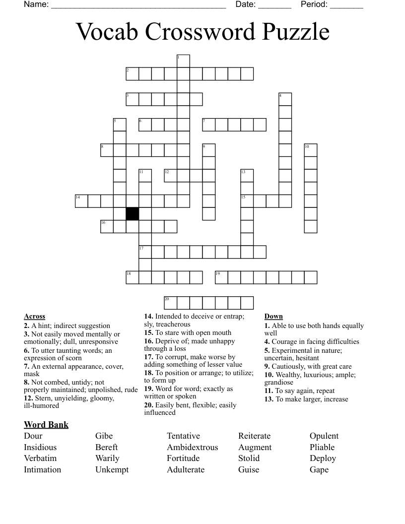 Vocab Crossword Puzzle