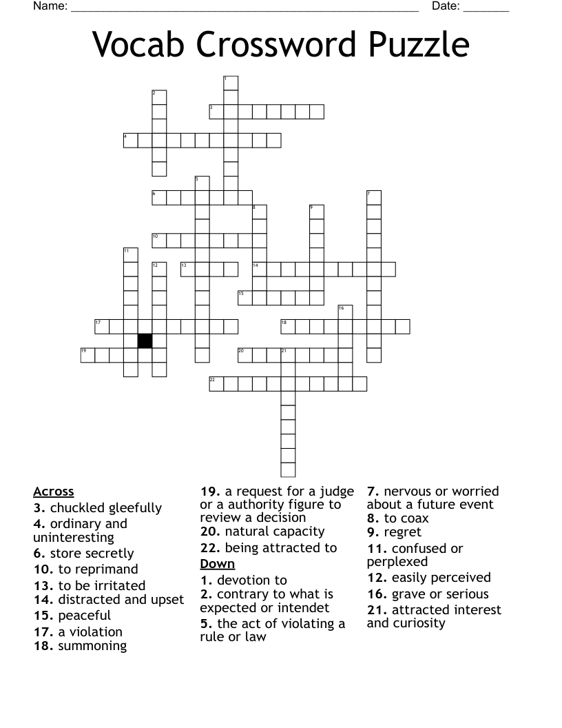 Vocab Crossword Puzzle