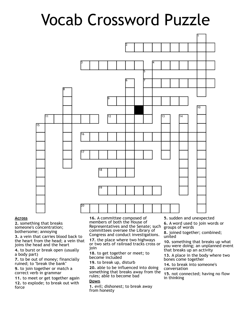 Vocab Crossword Puzzle