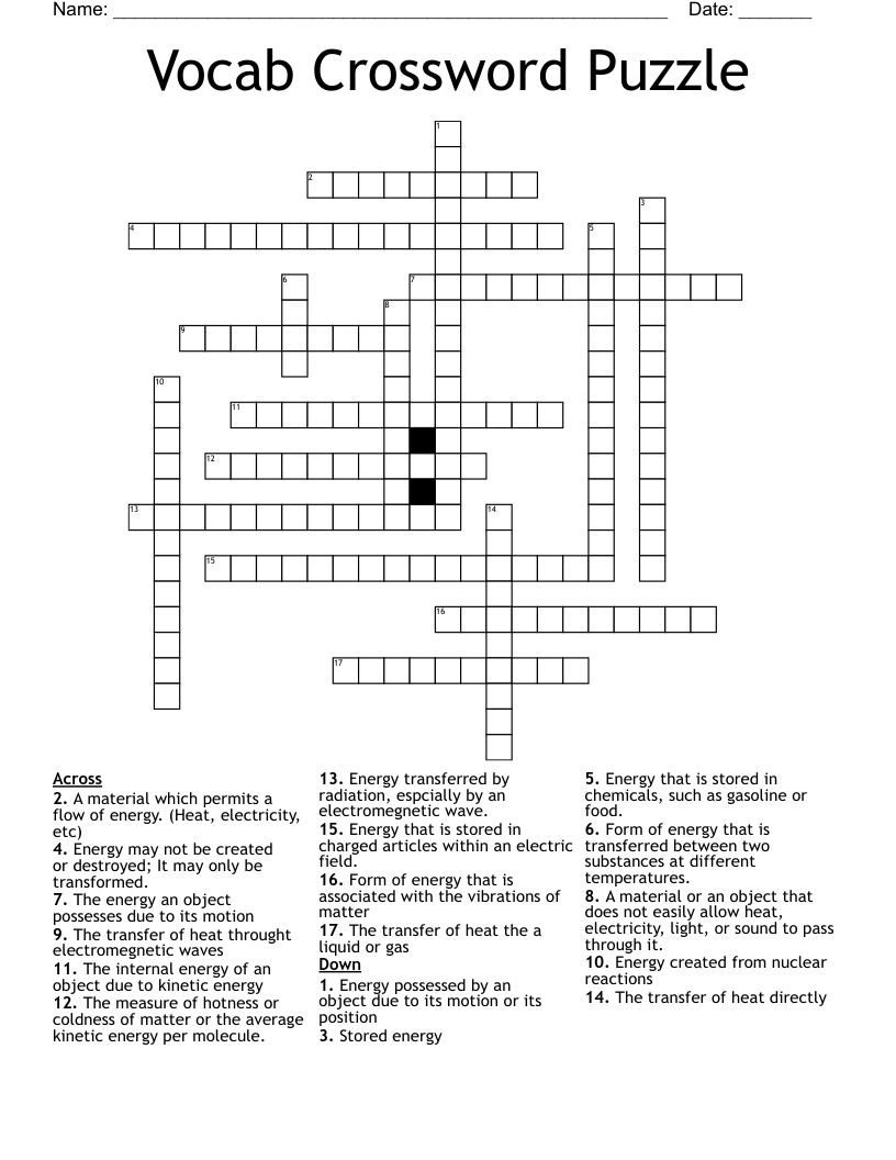 Vocab Crossword Puzzle