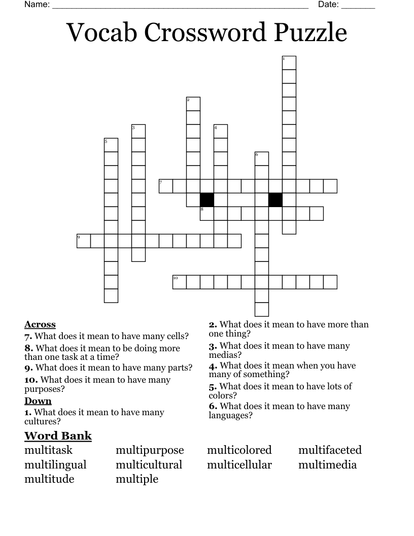 Vocab Crossword Puzzle
