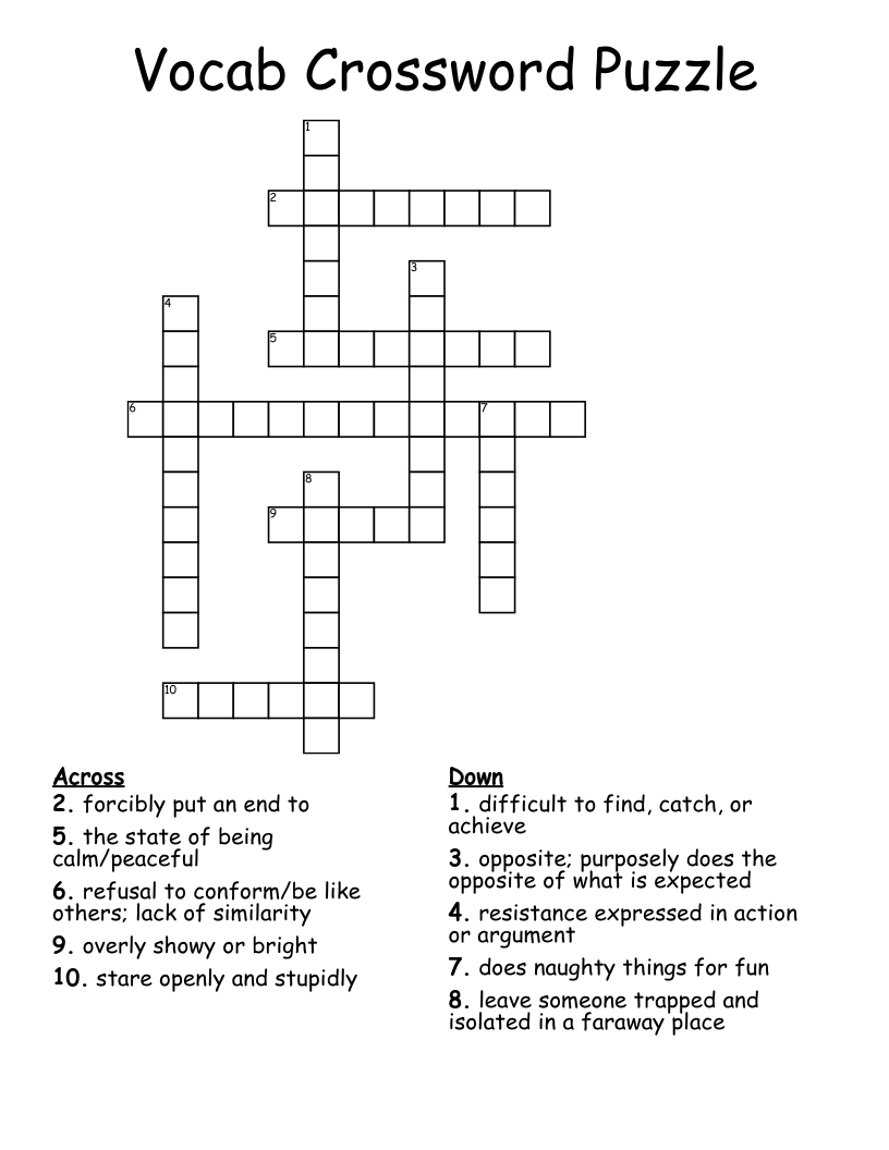 Vocab Crossword Puzzle