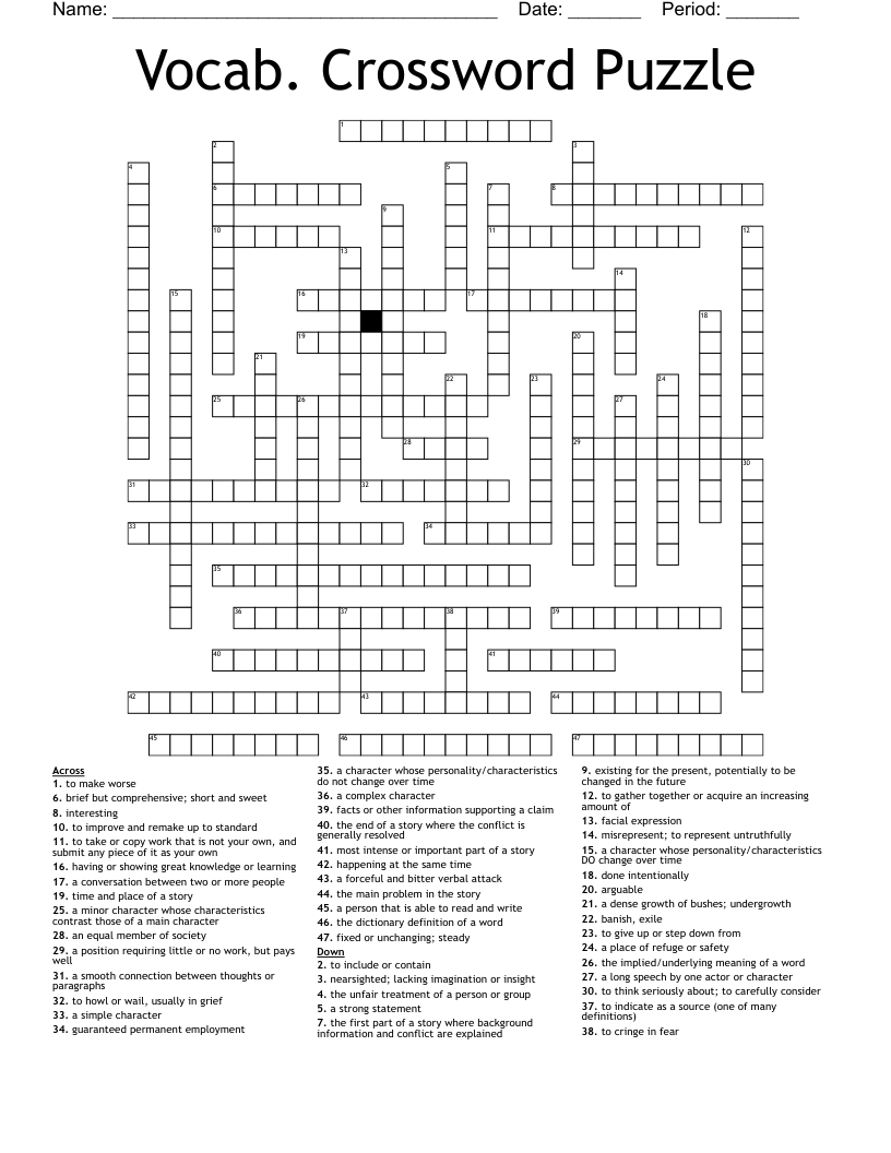 Vocab. Crossword Puzzle