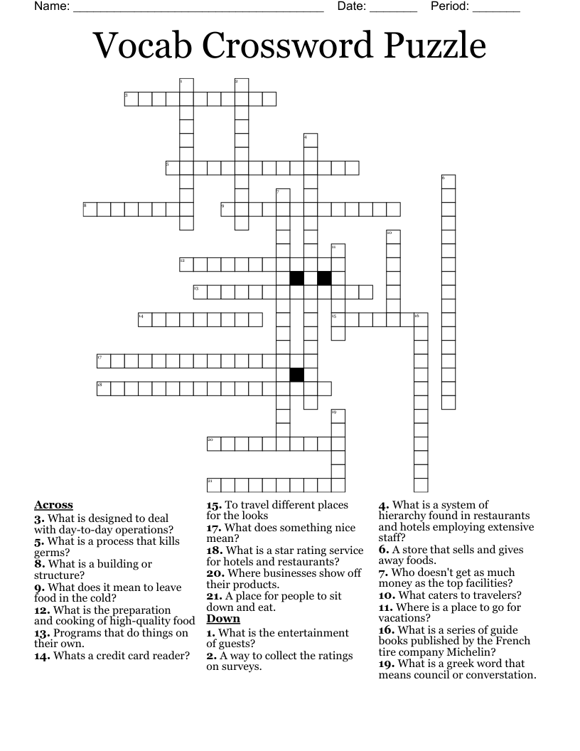 Vocab Crossword Puzzle