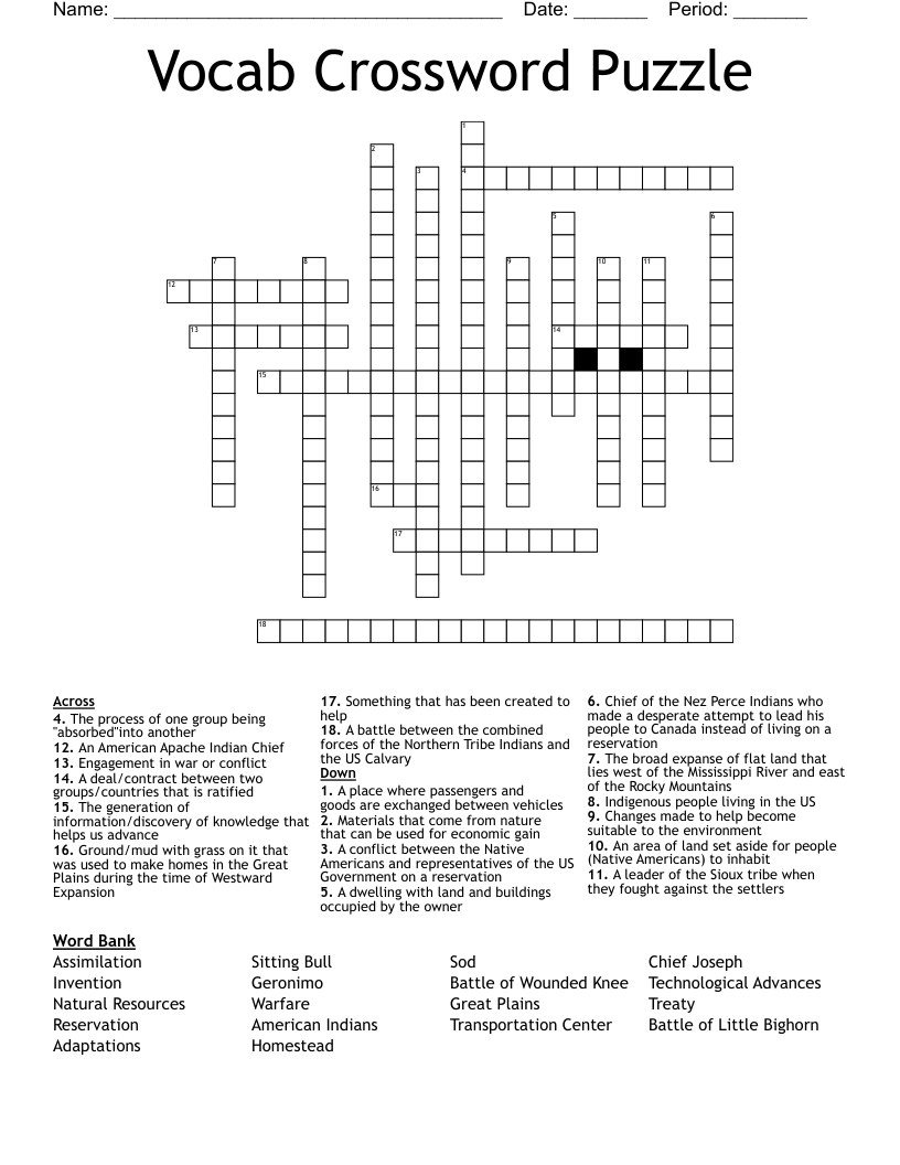 Vocab Crossword Puzzle
